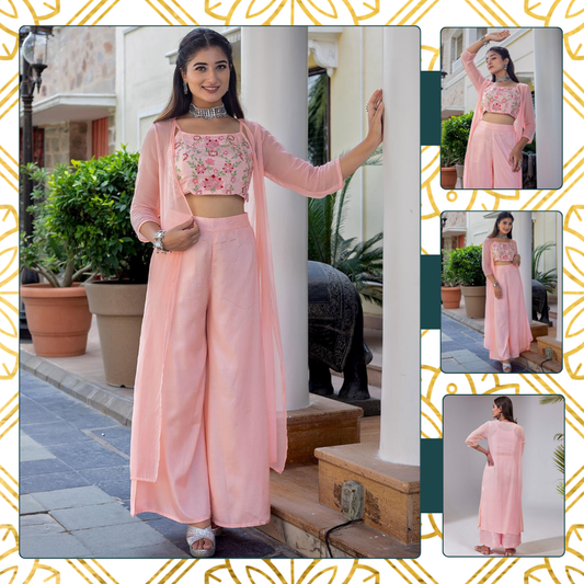 CROPTOP PLAZZO WITH SHRUG