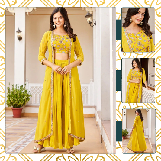 CROPTOP PLAZZO & SHRUG SET